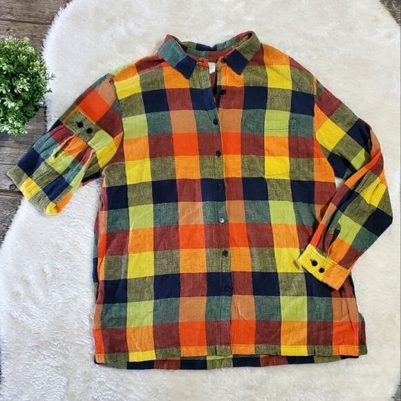 Spiegel Tops - Reflections by Spiegel Colorful Plaid Long-Sleeved Button-Up Shirt, Size X-Large